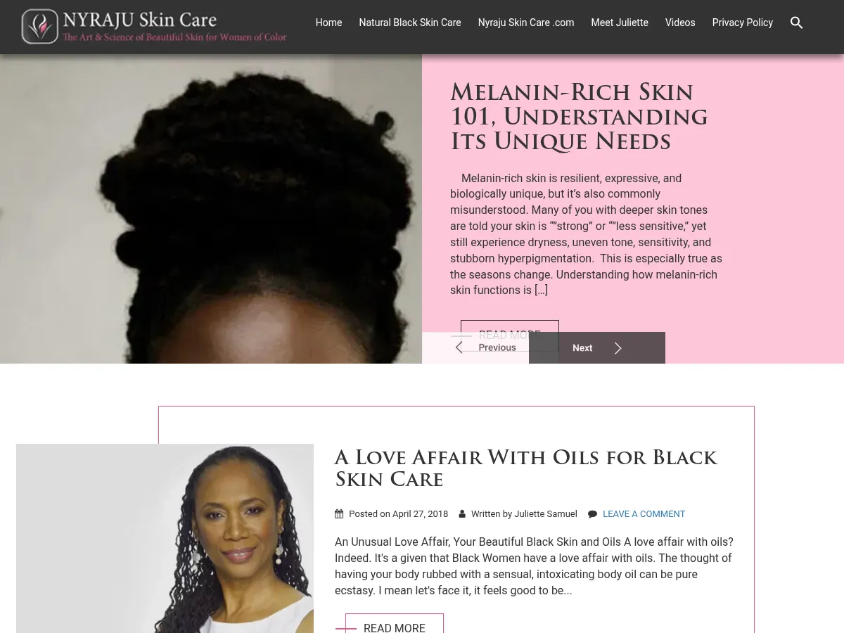 Nyraju - Black Skin Care Blog Screenshot