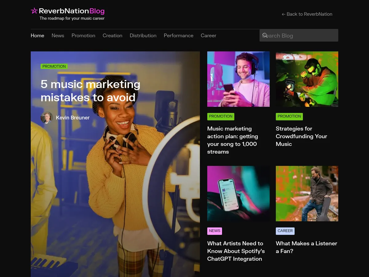 ReverbNation Blog Screenshot