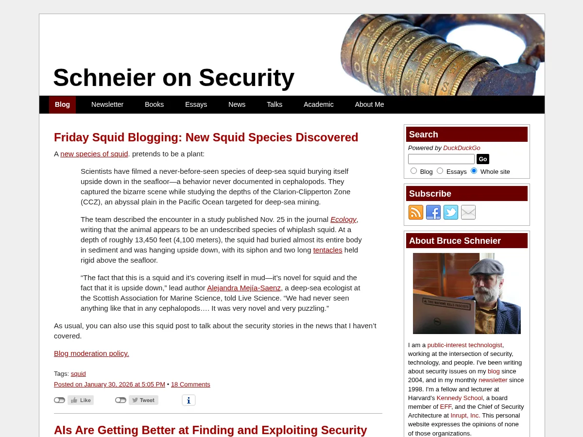 Schneier on Security Screenshot