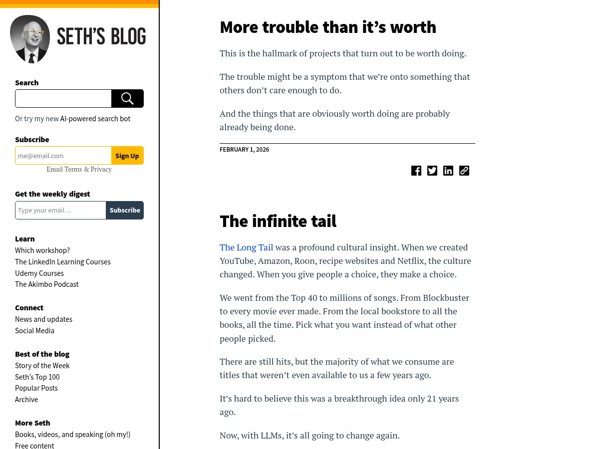 Seth's Blog Screenshot