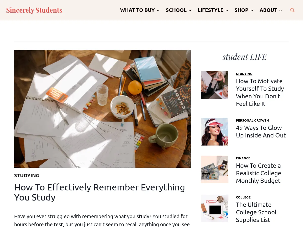 Sincerely Students Screenshot