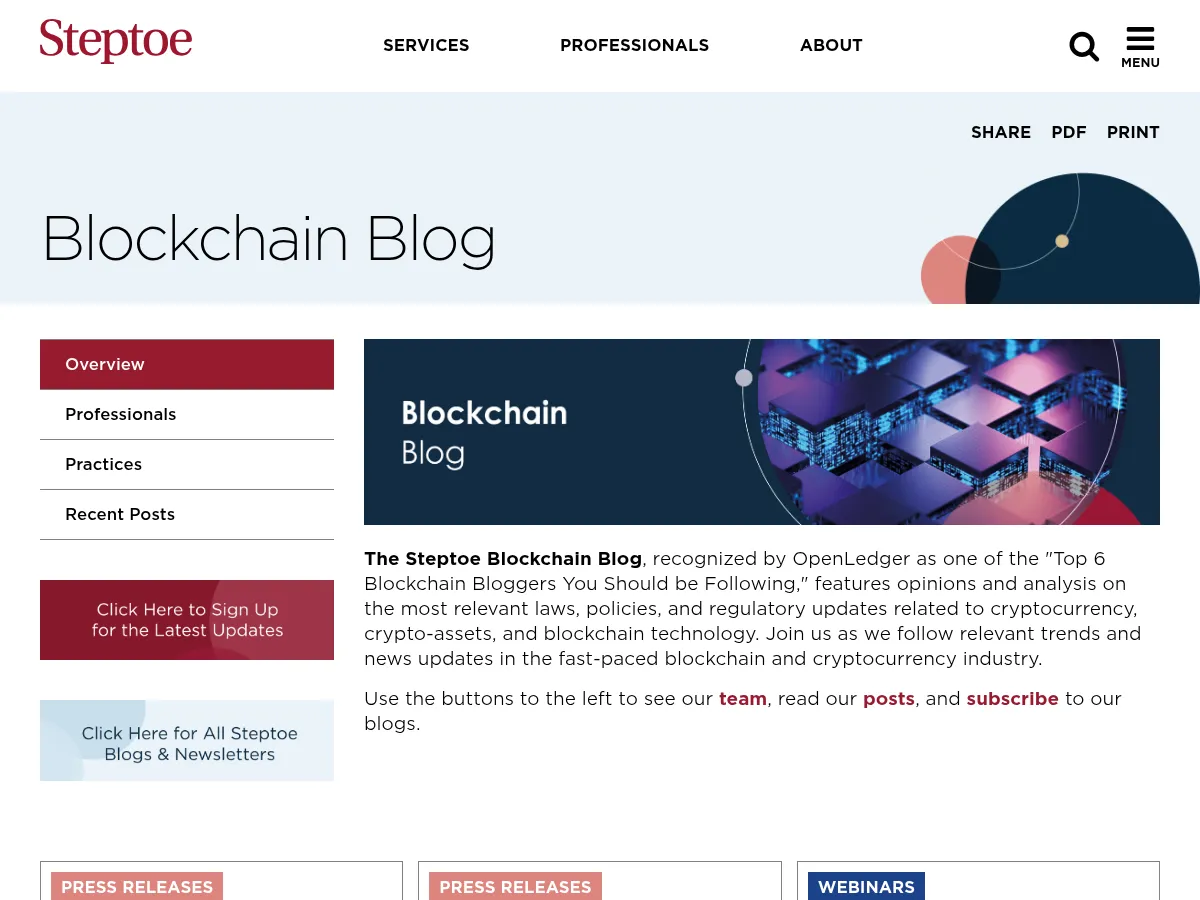 Steptoe Blockchain Blog Screenshot