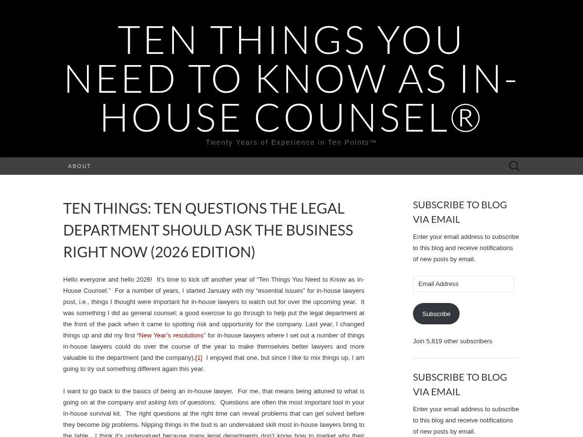 Ten Things You Need to Know As An In-House Counsel Screenshot