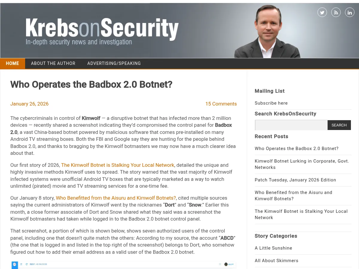 Krebs on Security Screenshot